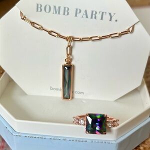 Bomb Party Matching Alexandrite/Rainbow Topaz Necklace & Ring Set